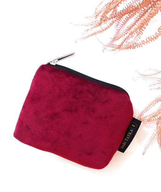 portfele damskie Portfel etui na karty z weluru Wiśnowy