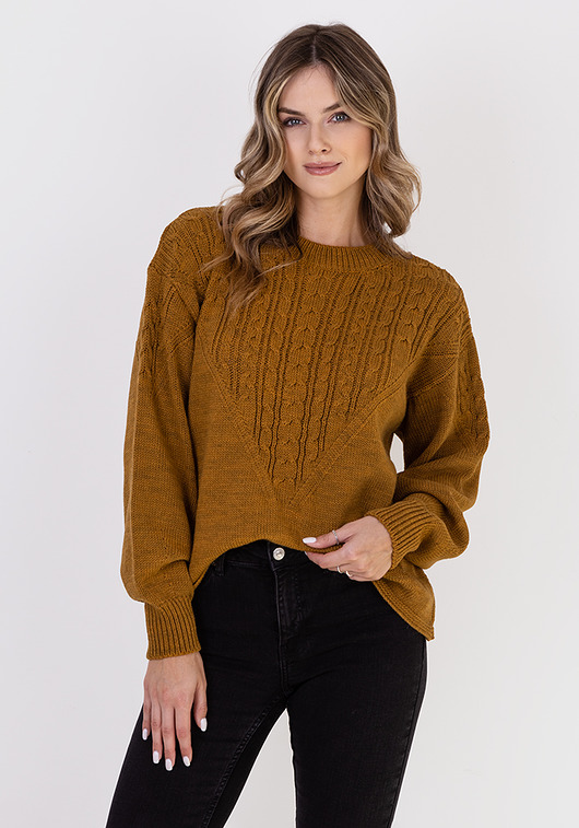 swetry damskie  Sweter w sportowym stylu - SWE322 miodowy MKM