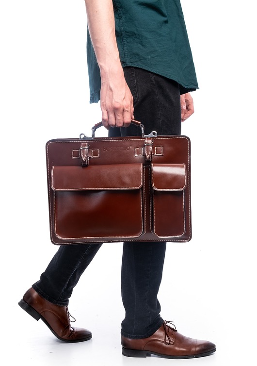 torebki do ręki Skórzana Teczka - Aktówka - paski do przypięcia parasola  (7091)