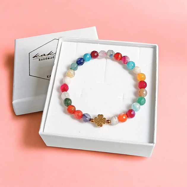 bransoletki z kamieni naturalnych PROMOCJA : czterolistna koniczynka i agat multicolor