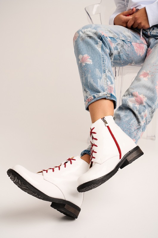 botki damskie Botki skórzane z lakerowanej skóry (6542)