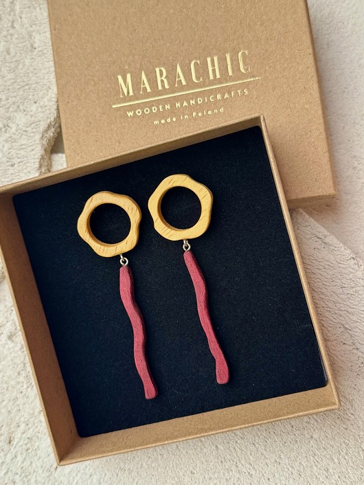 kolczyki srebrne Długie kolczyki srebrne wiszące z drewna SAMARA