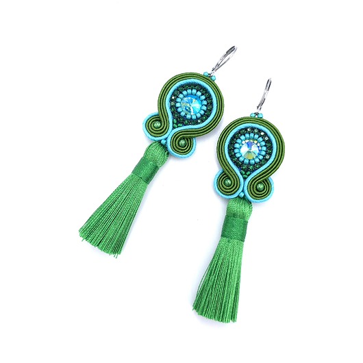 kolczyki soutache Kolczyki sutasz turkusowo zielone z chwostem Nella
