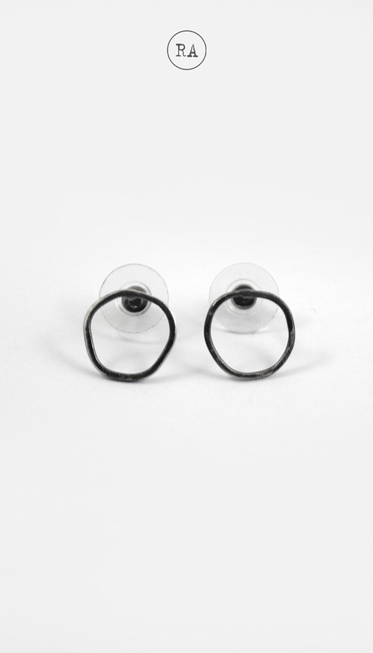 kolczyki srebrne RONDO Srebro - kolczyki oksydowane sztyft kółka