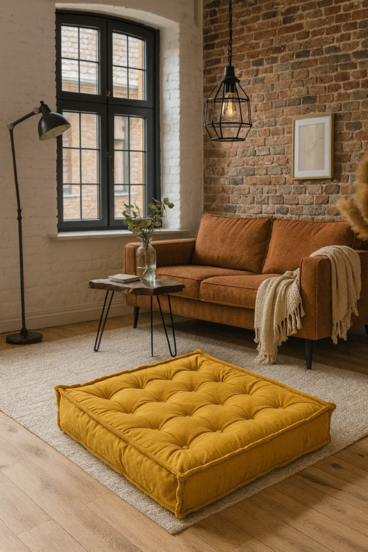 pufy do siedzenia Materac francuski Siedzisko futon Poducha Pikowana kolor Musztarda