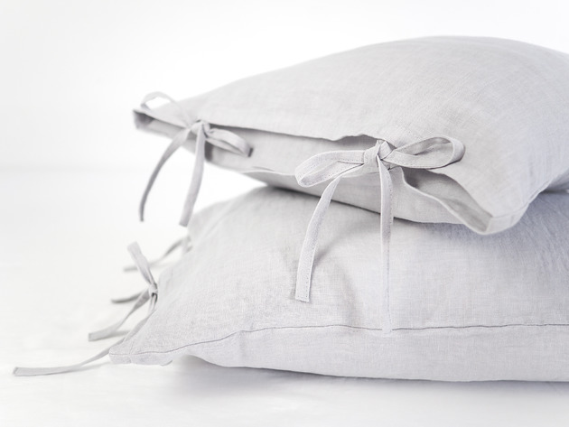poduszki gładkie CUSTOM ORDER Lniana Poszewka Troczki LIGHT GRAY