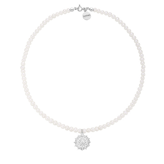 srebrne naszyjniki Srebrny naszyjnik z pereł naturalnych ze słońcem