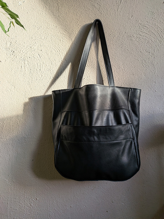 torby na ramię Duża czarna skórzana torba