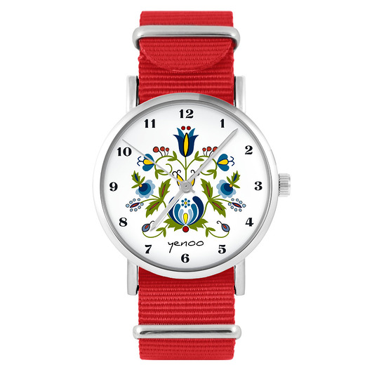 zegarki damskie Zegarek - Kaszubski - czerwony, nylonowy