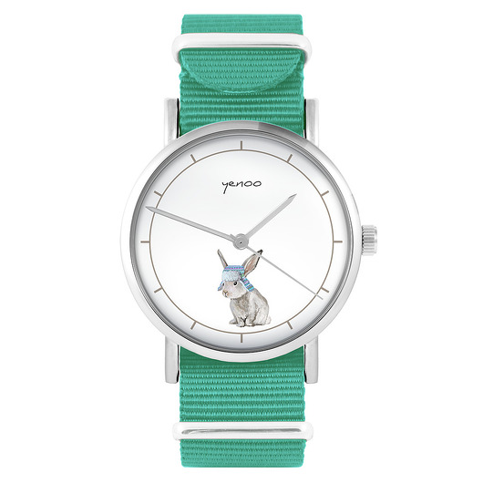 zegarki unisex Zegarek -  Zajączek - turkusowy, nylonowy