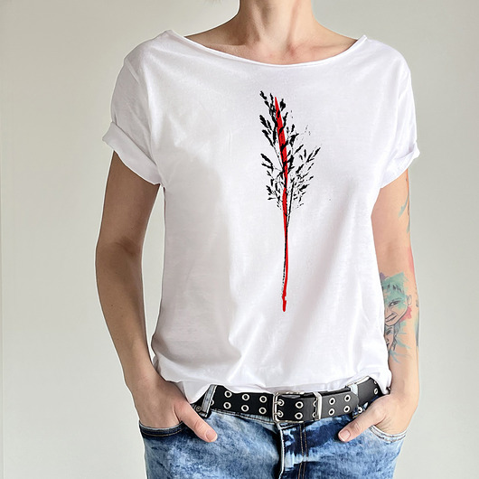 t-shirt damskie Trawa tusze Oversize Biały