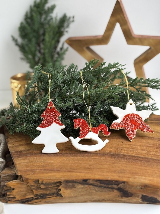 ozdoby choinkowe Zawieszki choinkowe  ceramiczne ozdoby świąteczne 3 el.