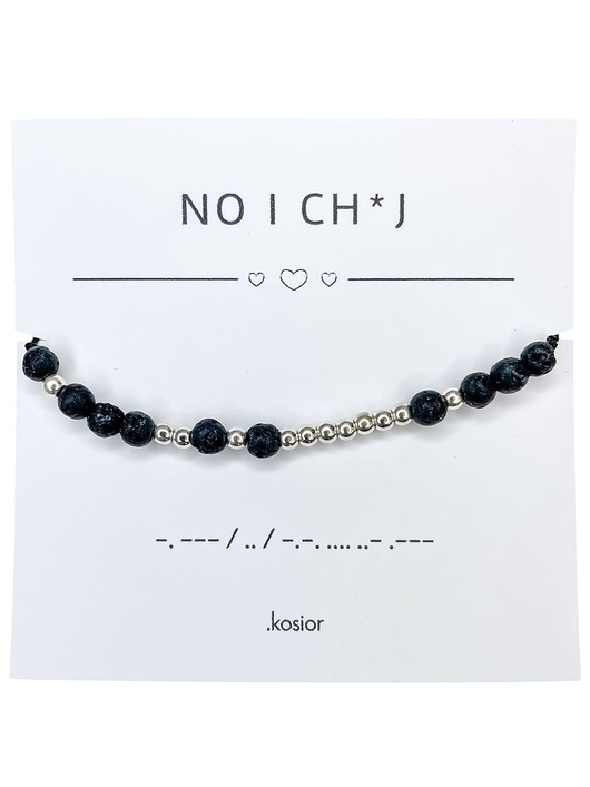 bransoletki na sznurku Bransoletka z alfabetem Morse Hematyt i Lawa wulkaniczna