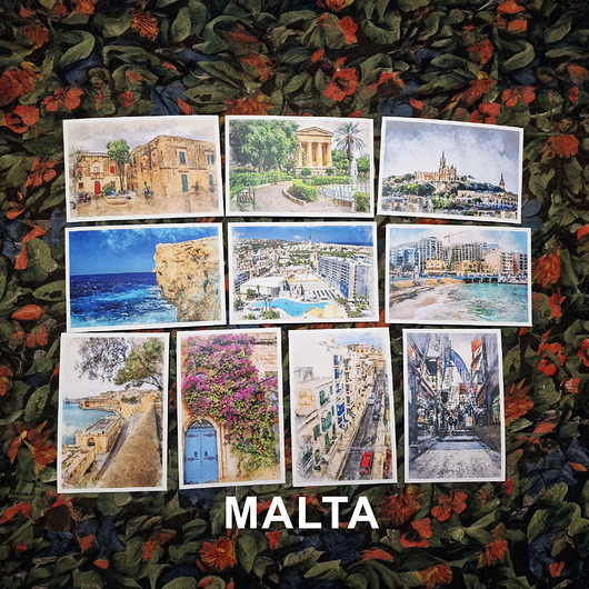 grafiki i ilustracje Malta w akwareli - zestaw 10 grafik 15x23 cm zestaw 2