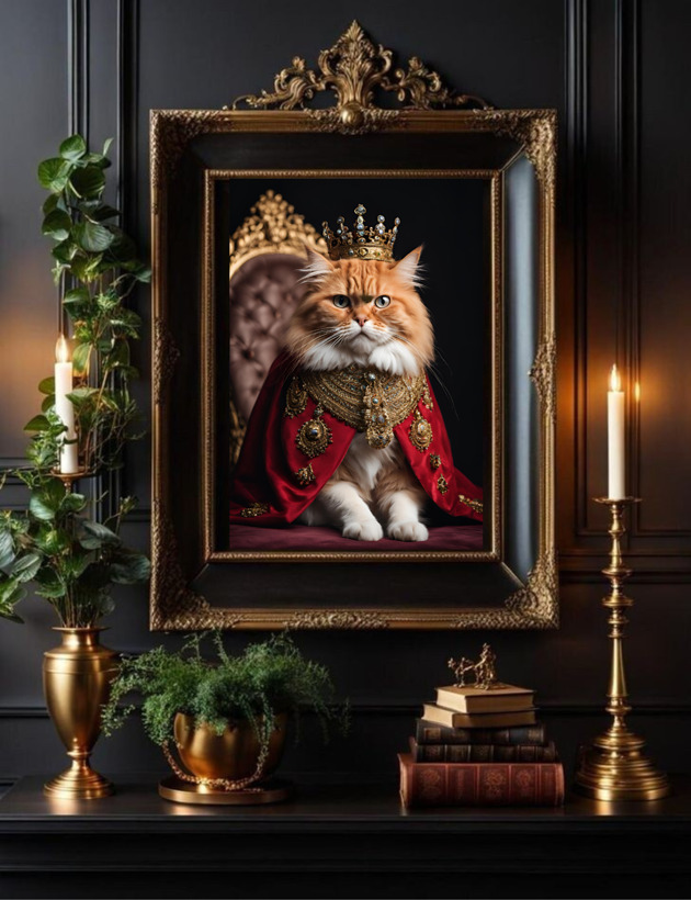 grafiki i ilustracje PLAKAT kot rudy pers, portret królewski, prezent