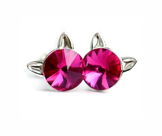 kolczyki swarovski KOTY! Kolczyki - kryształy Swarovski - fuksja