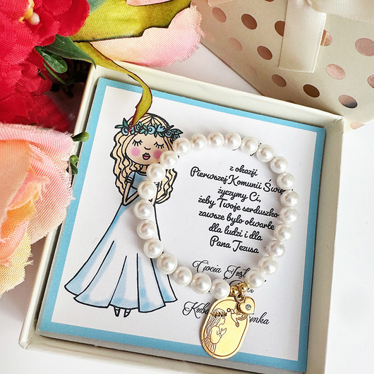 komunia - pozostałe Bransoletka   z pereł, prezent KOMUNIA, komunijna pamiątka