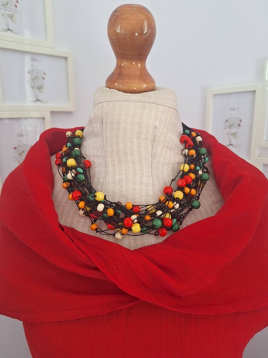 korale Naszyjnik lniany z kolorowym drewnem.Energetyczny