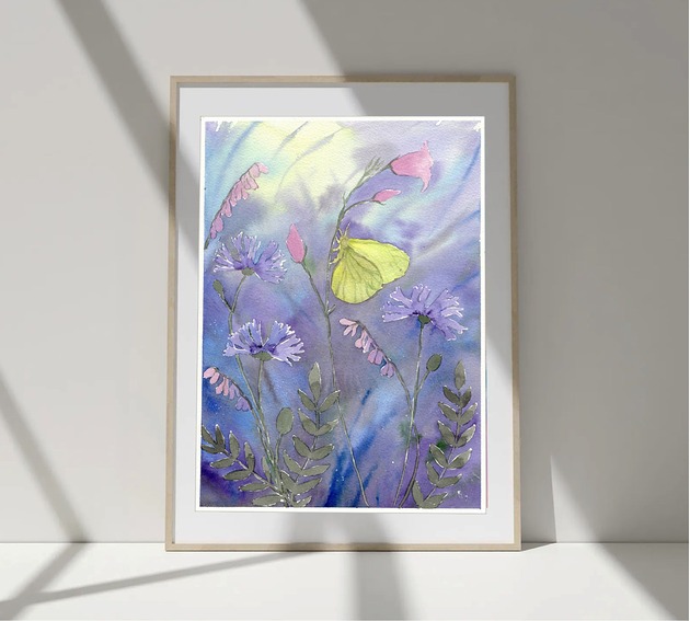 obrazy Oryginalna akwarela.  Motyl cytrynek A4