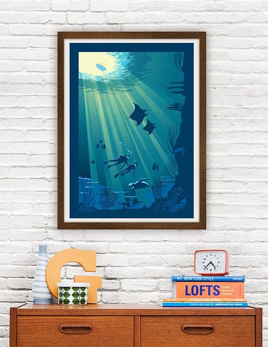 Deep Blue Diving - vintage plakat 50x70 cm minimalmill
