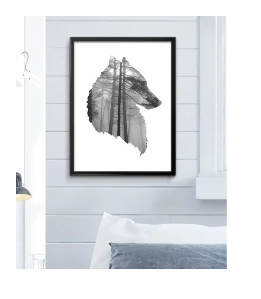 PLAKAT WILK LAS  skandynawski z wilkiem black dot studio