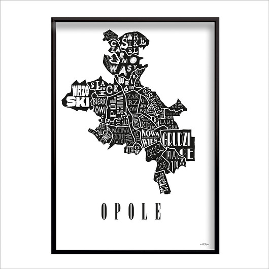 plakaty Mapa - OPOLE plakat czarno biały