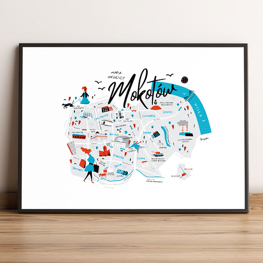 plakaty Warszawa Mokotów  Mapa plakat 70x50 cm