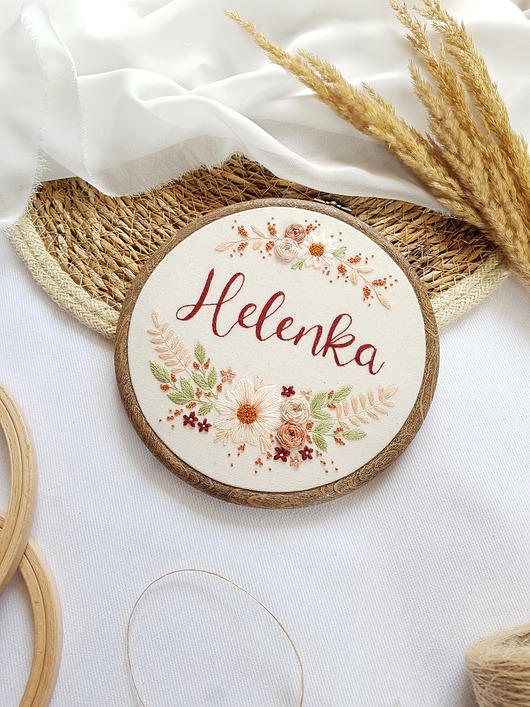 dodatki - różne Haftowana BOHO METRYCZKA dla dziewczynki - tamborek, prezent na roczek, chrzest