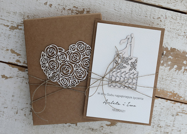 kartki scrapbooking Rustykalna kartka ślubna w pudełku