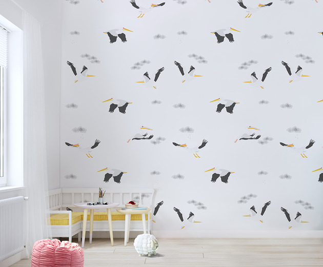 naklejki ścienne do pokoju dziecka Tapeta dla dzieci Szare Pelikany (Grey Pelican)
