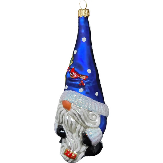 bombki Szklana Bombka Ręcznie Malowana Granatowy Skrzat w Grochy