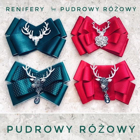 Brosza  z Reniferem  Zielona lub czerwona Pudrowy Różowy
