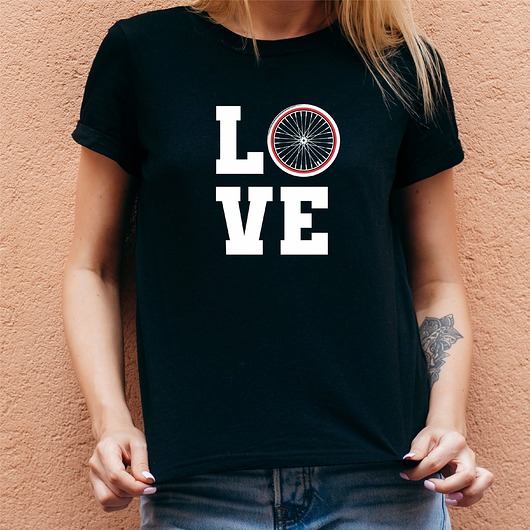 t-shirt damskie Koszulka damska czarna z nadrukiem Love bike