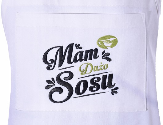 fartuchy kuchenne Fartuch Kuchenny bawełniany beżowy haftowany Mam dużo sosu EXTRA PREZENT