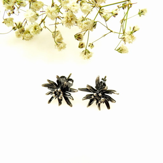 kolczyki srebrne Szarotka mała szara - kolczyki srebrne