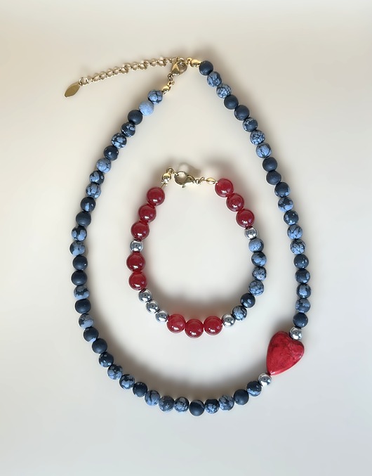 chokery Komplet choker i bransoletka z obsydianu