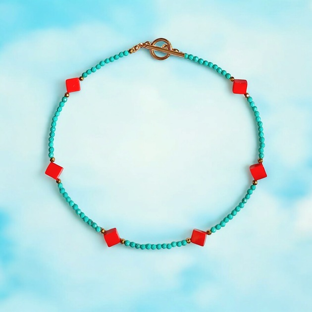 chokery UNIKATOWY naszyjnik SUMMER COLLECTION magnezyt,koral pomarańczowy