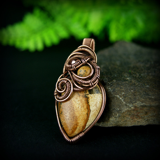 wisiory Jaspis krajobrazowy wisiorek wire wrapping