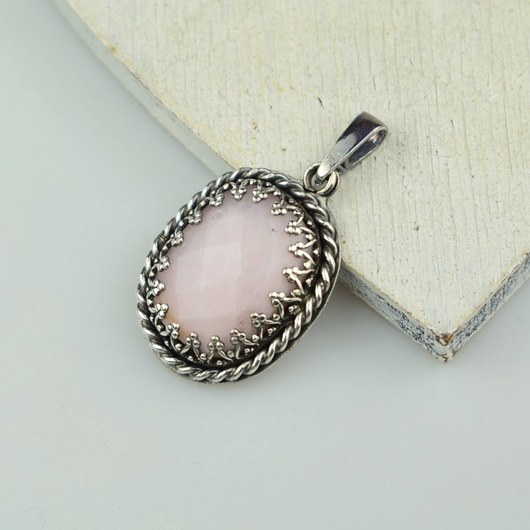 wisiory Opal różowy retro - srebrny wisiorek