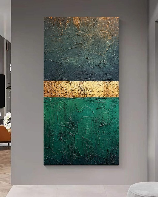 obrazy Obraz artystyczny 80x160cm w kolorach tuskus szmaragd grafit złoto