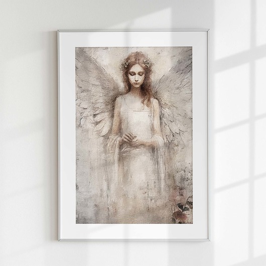 plakaty Plakat Anioł w Delikatnych Odcieniach Beżu i Bieli