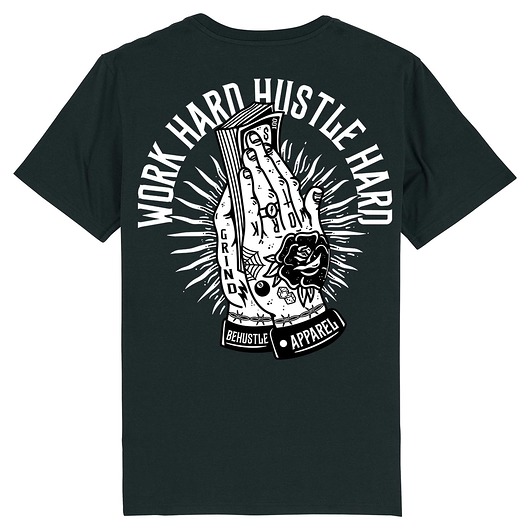 Koszulka czarna unisex - Work Hard Hustle Hard BeHustle Apparel