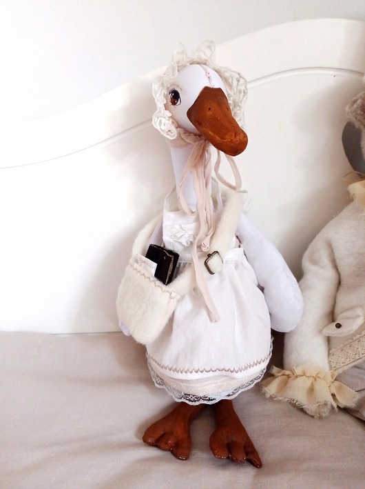 misie i maskotki Gęś handmade, gąska prezent dla dziewczynki, dekoracyjna lala w stylu retro
