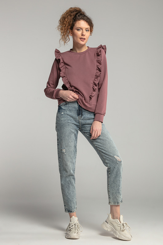 bluza bez kaptura damska Bluza do karmienia piersią ŚLIWKA z falbanką