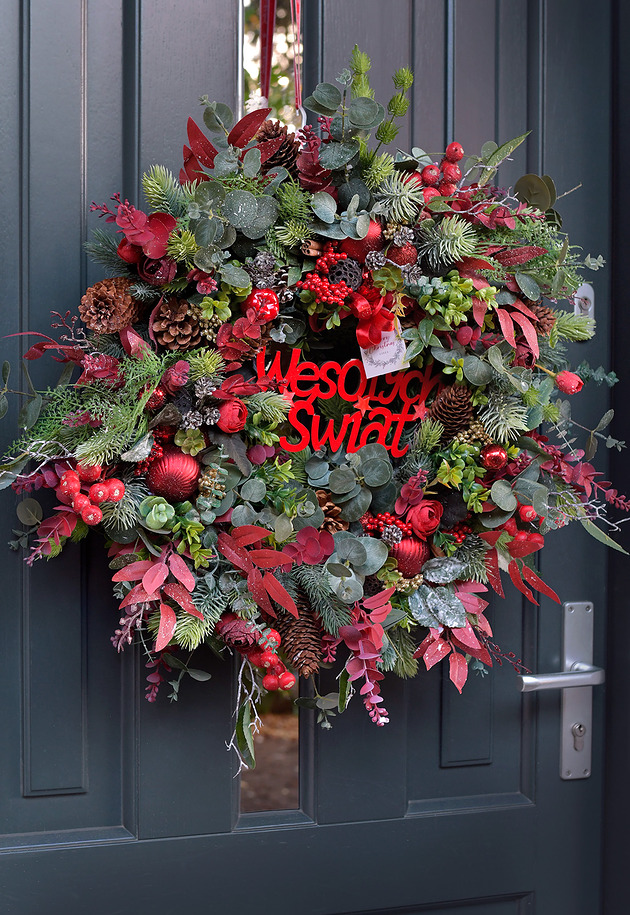 wianki bożonarodzeniowe Duży wianek na drzwi "wesołych świąt"
