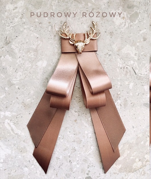 Brosza/ Krawat  Rose Gold Renifer Pudrowy Różowy