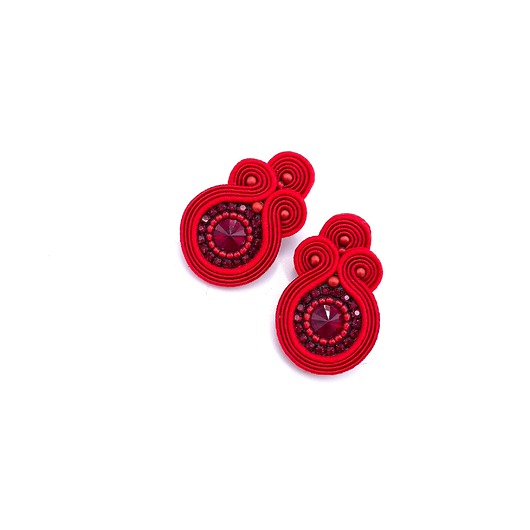 kolczyki soutache Gracia sztyfty sutasz małe czerwone kolczyki z kryształkami