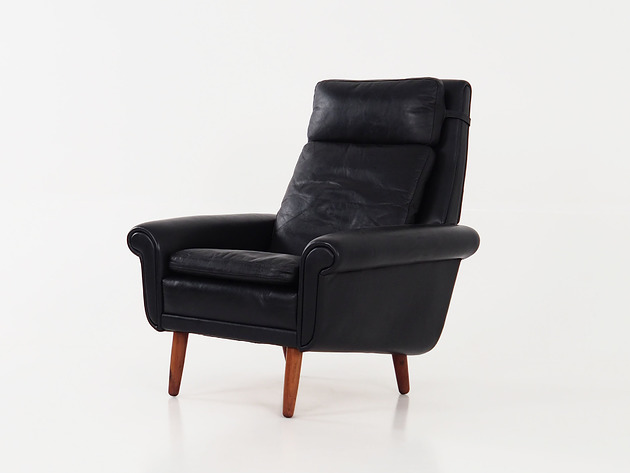 fotele Fotel skórzany czarny, duński design, lata 70, produkcja: Dania