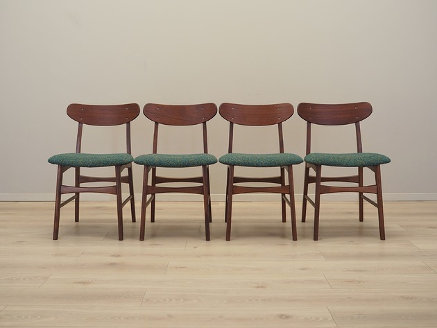 krzesła Komplet czterech krzeseł tekowych, duński design, lata 70, produkcja: Dania