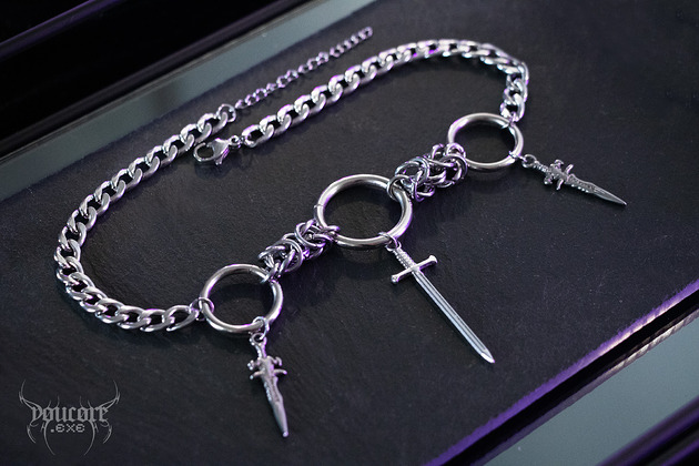 chokery Chain mail goth miecze *Savage Dagger* choker stal nierdzewna
